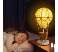 LOGT LED Boho Table Lamp Rattan Rechargeable Desk Light Cordless Hot Air Balloon Decorative Children's Room Luminaire Table Luminary Touch Dimmable Indoor Battery Bedside Luminaire Natural Rustic