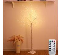 LOGT LED light tree, birch tree with warm white LED lights, 180cm 380 LED tree lights with remote control, 8 lighting modes, power supply via USB, indoor & outdoor decorative artificial tree,180cm