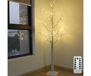 LOGT LED light tree, birch tree with warm white LED lights, 180cm 380 LED tree lights with remote control, 8 lighting modes, power supply via USB, indoor & outdoor decorative artificial tree,210cm