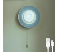 LOGT LED Rechargeable Wall Light, Round Battery-Powered Wall Lamp with Switch, Spherical Glass Lampshade, Bedroom Lamp, USB Rechargeable, Dimmable, 3000K/4500K/6000K, Wall Lighting, Blue Ceramic