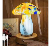 LOGT Tiffany Painting Mushroom Table Lamp Coloured Glass Mushroom Lamp Touch Switch Table Light LED Indoor Decorative Bedside Night Lamp Battery Operated Touch Dimmable Night Light USB Rechargeable
