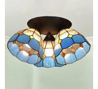 LOGT Tiffany Vintage Ceiling Light 3 Flames Stained Glass Handcrafted Ceiling Lamp Vintage Baroque Living Room Lamp Mediterranean Retro Chandelier E27 Rustic Lighting Bedroom Light,Black,A