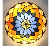 LOGT Vintage Ceiling Light Tiffany Style Ceiling Lamp Handcrafted Art Glass Lampshade Ceiling Lights in Mediterranean Style Baroque Ceiling Lighting Round for Living Room Bedroom,A