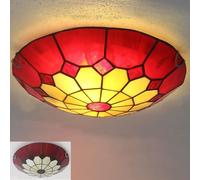 LOGT Vintage Ceiling Light Tiffany Style Ceiling Lamp Handcrafted Art Glass Lampshade Ceiling Lights in Mediterranean Style Baroque Ceiling Lighting Round for Living Room Bedroom,C