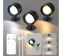 LOHAS Battery Operated Wall Lights 3 Pack, Magnetic 360° Rotating LED Rechargeable Wall Lights, Wireless Wall Sconces with Remote, 3CCT & Dimmable, Wall Lamp for Living Room Corridor Stairs, Black