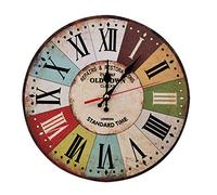 LOHAS Home 30cm Silent Wooden Round Wall Clock Vintage Rustic Chic Style Arabic Numerals Wooden Round Decorative Wall Clock (Old Town)