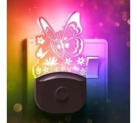 LOHAS-LED Plug-in Night Light, Butterfly Design, Dusk to Dawn Sensor, RGB + Warm White, 3 Lighting Modes, Kids' Room Decor Gift