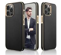 Lohasic Designed for iPhone 13 Pro Leather Case, Luxury Business Classic Non Slip Soft Grip Full Body Protective Men Phone Cases Cover Compatible with iPhone 13 Pro 5G 6.1 inch - Black Gold