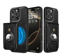 LOHASIC for iPhone 16 Pro Max Wallet Case, Premium Leather Detachable Card Slots Back Cover with Airtag Holder Design Compatible with MagSafe Wireless Charging 2024, Brigh Black