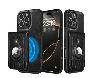 LOHASIC for iPhone 16 Pro Wallet Case, Premium PU Leather Detachable Magnetic Card Slots Back Cover with Airtag Holder Design Compatible with MagSafe 2024, 6.3 inch, Brigh Black