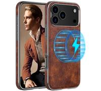 LOHASIC for iPhone 17 Pro Leather Case, Compatible with MagSafe, Vintage Elegant PU & Metal Bumper Trim, Protective Phone Cover Magnetic Case for iPhone17 Pro 6.3" 2025 - Retro Brown