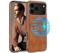 LOHASIC for iPhone 17 Pro Max Case, Compatible with MagSafe, Classic Leather & Luxury Metal Bumper Trim, Magnetic Protective Phone Cases Cover for iPhone 17 Pro Max 6.9" 2025 - Sand Dune