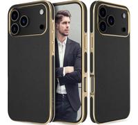 LOHASIC for iPhone 17 Pro Max Case, Luxury Vegan Leather Soft Back Cover with Soft Microfiber Lining Protective Cases for iPhone 17 Pro Max 6.9 inch 2025, Black Gold