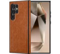 LOHASIC for Samsung Galaxy S24 Ultra 5G Phone Case, Classy PU Leather Stitch Retro Vintage Cover for Men Women, Non-Slip Grip Rugged TPU Bumper, 6.8 Inch, 2024 - Tan