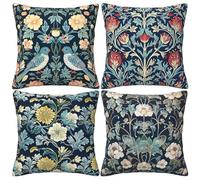 LOHDALOLF Bird Floral Cushion Covers 45x45 cm Set of 4 Rustic Flower Scatter Cushion Cases Farmhouse Decorative Pillow Covers for Sofa Couch Living Room Home