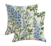 LOHDALOLF Blue Floral Cushion Covers 45x45 cm Set of 2 Waterproof Cushion Cases Delphiniums Flower Decorative Pillow Covers for Patio Garden Tent