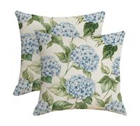 LOHDALOLF Blue Hydrangea Cushion Covers 45x45 cm Set of 2 Waterproof Floral Cushion Cases Flower Decorative Pillow Covers for Outdoor Patio Garden