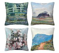 LOHDALOLF Claude Monet Cushion Covers 45x45 cm Set of 4 Landscape Impressionism Famous Painting Pillow Cases Modern Decorative Cushion Covers for Sofa Couch