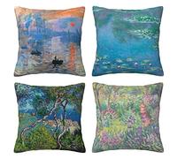 LOHDALOLF Claude Monet Pillow Covers 45x45 cm Pack of 4 Square Decorative Pillow Cases Impression Sunrise Water Lilies Impressionist Painting Cushion Covers