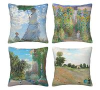 LOHDALOLF Claude Monet Throw Pillow Covers 45x45 cm Pack of 4 Square Decorative Pillow Cases Monet Impressionist Art Painting Cushion Covers for Sofa Couch