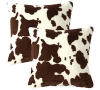 LOHDALOLF Cowhide Faux Fur Cushion Covers 18x18 inch Set of 2 Western Fluffy Cushion Cases Brown Plush Decorative Pillow Covers for Couch Living Room