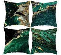 LOHDALOLF Emerald Green and Gold Cushion Covers 45cm x 45cm Set of 4 - Modern Abstract Marble Scatter Cushion Covers, Luxury Soft Pillow Cases for Sofa Couch Living Room Bedroom