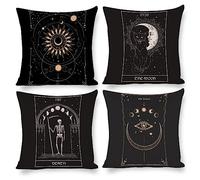 LOHDALOLF Gothic Cushion Covers 45x45 cm Set of 4 Astrology Moon Cushion Cases Vintage Cat and Skull Decorative Pillow Covers for Sofa Couch Living Room