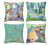 LOHDALOLF Green Cushion Covers Pack of 4 Gustav Klimt Painting Portrait Cushion Cases Pear Tree Square Decorative Pillow Covers for Sofa Couch Bed 45x45 cm
