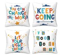 LOHDALOLF Inspiration Quotes Cushion Covers 45x45 cm Set of 4 Colorful Classroom Cushion Cases Positive Kids Children Reading Decorative Pillow Covers for Kids Children