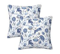 LOHDALOLF Paisley Floral Cushion Covers 50x50 cm Set of 2 Chinoiserie Animal Cushion Cases Blue Beige Whimsical Decorative Pillow Covers for Sofa Couch