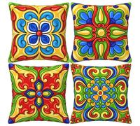 LOHDALOLF Spanish Cushion Covers 45x45 cm Set of 4 Colorful Mexican Cushion Cases Boho Ethnic Decorative Pillow Covers for Bed Couch Living Room