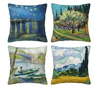 LOHDALOLF Van Gogh Famous Painting Cushion Covers 45x45 cm Set of 4 Square Velvet Pillow Cases Impressionist Landscape Decorative Pillow Covers for Sofa Couch