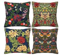 LOHDALOLF William Morris Style Cushion Covers 45x45 cm Set of 4 Strawberry Thief Cushion Cases Snake Head Floral Decorative Pillow Covers for Sofa Couch Living Room
