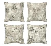 LOHDALOLF Winter Cushion Covers 45x45 cm Set of 4 Christmas Tree Cushion Cases Deer Bird Decorative Pillow Covers for Sofa Couch