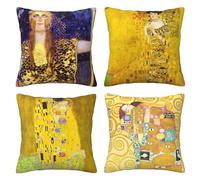 LOHDALOLF Yellow and Blue Cushion Covers Set of 4 The Kiss by Gustav Klimt Cushion Cases Square Decorative Pillow Covers for Sofa Couch Bed 45x45 cm