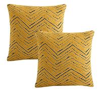 LOHDALOLF Yellow Geometric Cushion Covers 45x45 cm Set of 2 Chenille Jacquard Cushion Cases Soft Velvet Decorative Pillow Covers for Sofa Couch Living Room