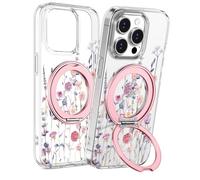 Loheckle for iPhone 13 Pro Max Case - Compatible with MagSafe Stand Women Girls Cute Clear Girly Kawaii Unique Design Soft TPU Built-in Magnetic Stand Phone Cover for Apple 13 Promax, Purple Flower