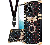 Loheckle for iPhone 14 Pro Max Case, Designer Retro Luxury Cases for Women with Ring Stand Holder and Lanyard, Stylish Bee Cute Cover for iPhone 14 Promax 6.7 Inch