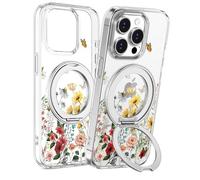 Loheckle for iPhone 15 Pro Max Case - Compatible with MagSafe Stand Women Girls Cute Clear Girly Aesthetic Kawaii Unique Design Soft TPU Protection Built-in Stand Cover for iPhone 15 Promax,Flower