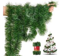 lohey 16.4ft Green Christmas Garland - Artificial Vine Tinsel Garland for Xmas Tree, Fireplace, Stairs Decorations, Realistic Soft Pine Garland for Christmas, Outdoor Indoor & Party Decor
