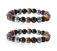 lohey 2 Pack Beaded Bracelets for Women, 8mm Tigers Eye Crystal Bracelet Hematite Beads & Black Obsidian Balance Bracelet Gifts for Women Men Friend - Bring Luck and Prosperity