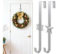 lohey 2 Pack Christmas Wreath Hanger for Front Door - 15in Metal Snowflake & Star Over Door Hooks, Space-Saving Storage Door Hanger for Wreath, Coats, Hats & Christmas Decorations