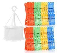 lohey 48Pcs Pegs for Washing Line with Bag, Windproof Plastic Washing Line Pegs, Non-Slip Strong Grip Laundry Clips, Perfect for Indoor Outdoor Drying, Home Garden Essential