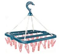 lohey Foldable Clothes Drying Rack with 32 Clips, Space-Saving Sock Hangers for Drying, Multi-Functional Clothes Pegs for Washing Line for Hats, Shoe Insoles, Underwear, Baby Clothes (Pink&Blue)