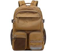 Lohol Water Resistant Backpack with Multifunctional Pockets for Teens, Durable Bookbag fits 15.6 inch Laptop, Brown, 17.3 x 12.4 x 6.7 inches