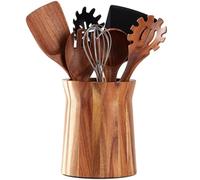 LOHONER Wooden Utensil Holder for Countertop, 360° Rotating Kitchen Utensil Holder, 7.2"x 6" Large Acacia Cooking Utensil Holder for Kitchen Counter, Farmhouse Kitchen Decor