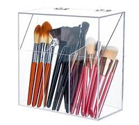 LOHRYVIO Acrylic Makeup Brush Holder with Lid - Clear Cosmetic Make up Brush Organizer and Storage Box with Dustproof Cover for Vanity - Large Capacity 3-Slots Container for Brushes (Clear)