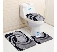 LOhxa Bathroom Mat Set 3 Piece Black Gray Wavy Round Rugs Memory Foam Floor Mat Toilet Lid Cover Non Slip Bath Mat for Bathroom,Bedroom, Soft comfortable Washable