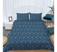 LOhxa Duvet Cover Set Double with Zipper Closure Ultra Soft Geometric Square Blue Bedding Set Microfiber Hypoallergenic, Duvet Cover 3 Pieces 1 Quilt Cover with 2 Pillowcases Kids Teens