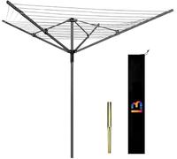LOIBUYZ Rotary Washing Line, 4-Arm Outdoor Clothes Airer, Grey, Steel, with Ground Spike and Protective Cover, 40M / 50M / 60M (40m)